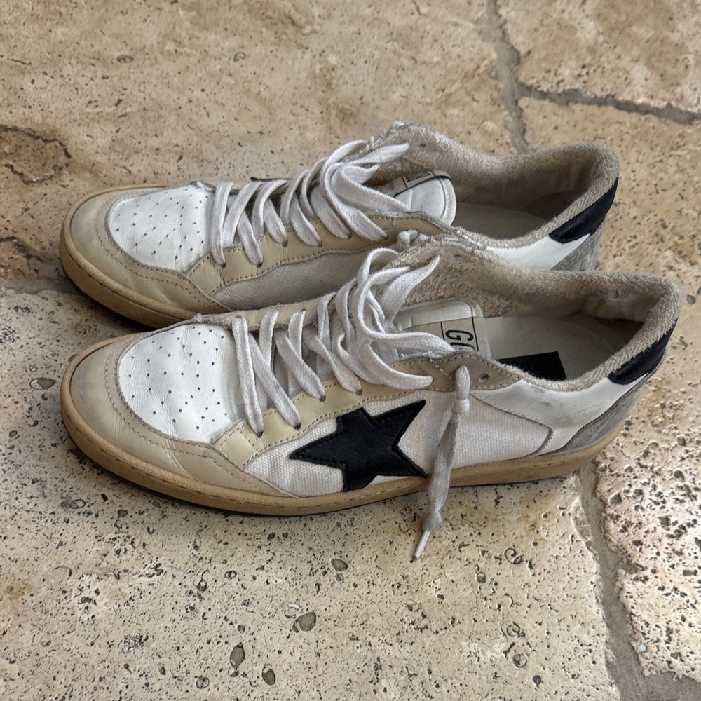Golden Goose White and Black Sneakers